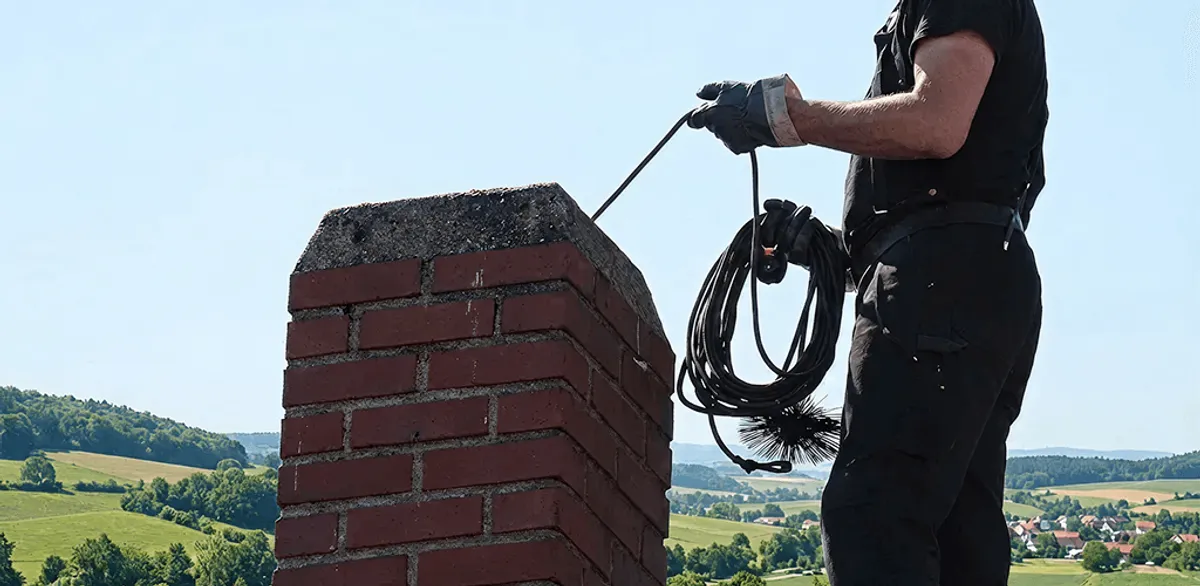 Chimney sweep inspecting and cleaning a rooftop chimney in Fort Lauderdale, FL